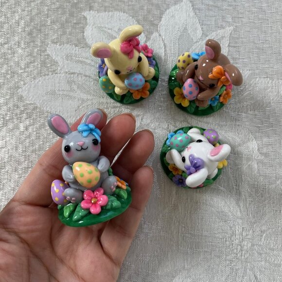 Handmade Easter Bunny Polymer Clay Figurine Sculpture Spring Decor - Picture 10 of 11